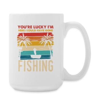Fishing Retro Sunset Silhouette - Large Mug 440 ml - white - Right