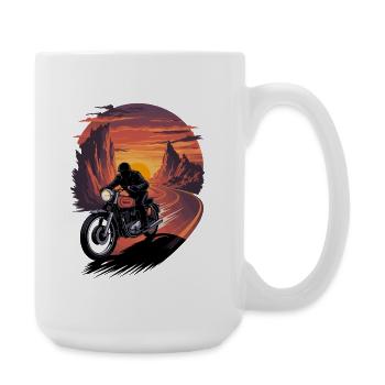 Motorcyclist before sunset on open - Large Mug 440 ml - white - Right