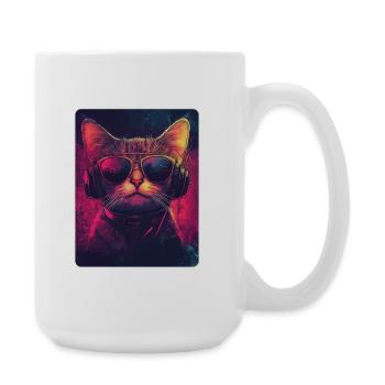 Chat DJ cool avec des lunettes de soleil - Grande tasse 440 ml - blanc - Droite