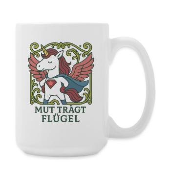 Mut trägt Flügel, Einhorn Superheld Shirt - Große Tasse 440 ml - Weiß - Rechts