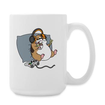 Lustiger Meerschweinchen-Gamer isst Ramen-Nudeln Süß - Große Tasse 440 ml - Weiß - Rechts