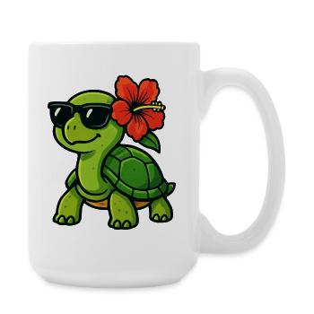 Sun turtle with hibiscus - Large Mug 440 ml - white - Right