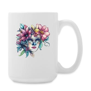 Floral mask in masquerade ball style - Large Mug 440 ml - white - Right