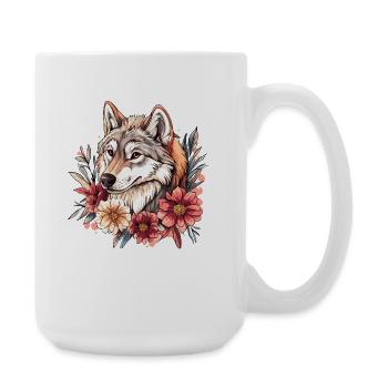 Wolfflora Portrait with Floral Wreath - Large Mug 440 ml - white - Right