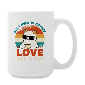Kaffee Katze Liebe Retro - Große Tasse 440 ml - Weiß - Rechts