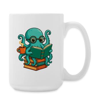 Octopus Reading Book Funny Ocean Nerd Bookworm - Large Mug 440 ml - white - Right