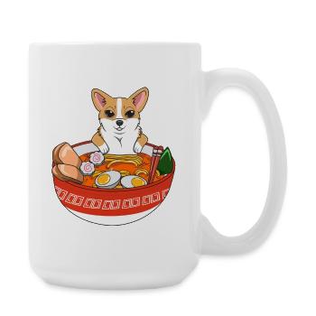 Cute Corgi Dog Eating Ramen Noodle Japanese Foodie - Large Mug 440 ml - white - Right