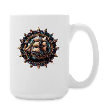 Kaleidoscopic sailing ship - Large Mug 440 ml - white - Right