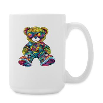 Colorful bear teddy bear with sunglasses - Large Mug 440 ml - white - Right