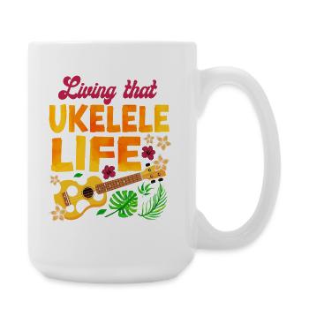 Hawaiian Ukulele Uke Living That - Large Mug 440 ml - white - Right