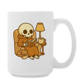 Lesendes Skelett – Cozy Reading - Große Tasse 440 ml - Weiß - Rechts