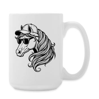 Cool Horse – Pferdekopf mit Cap und Sonnenbrille - Große Tasse 440 ml - Weiß - Rechts