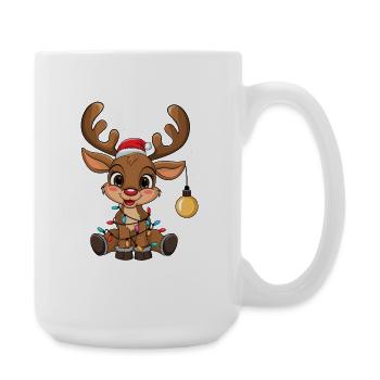 Fröhliches Rentier mit Lichterketten - Große Tasse 440 ml - Weiß - Rechts
