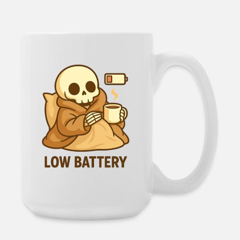 Low Battery Skeleton – Cozy Tired - Large Mug 440 ml - white