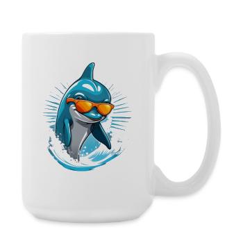 Delfin mit Sonnenbrille und Surf-Splash - Große Tasse 440 ml - Weiß - Rechts