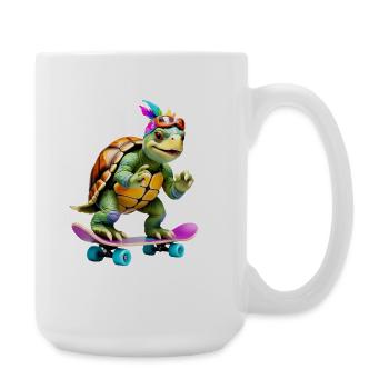 Skateboard turtle with color feathers - Large Mug 440 ml - white - Right
