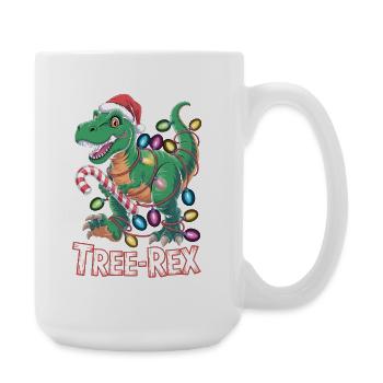 Tree-Rex Dinosaurier - T-Rex mit Lichterkette - Große Tasse 440 ml - Weiß - Rechts