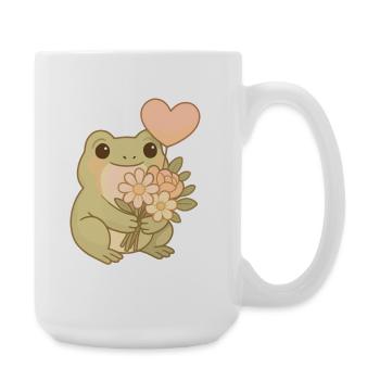 Kawaii Frog with Flowers – Cute Frogcore Art - Large Mug 440 ml - white - Right