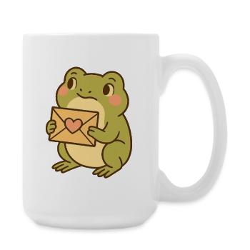 Kawaii Frosch mit Herzbrief – Cute Frog Art - Große Tasse 440 ml - Weiß - Rechts