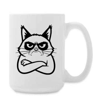 Cat Line Art Cartoon Illustration - Large Mug 440 ml - white - Right