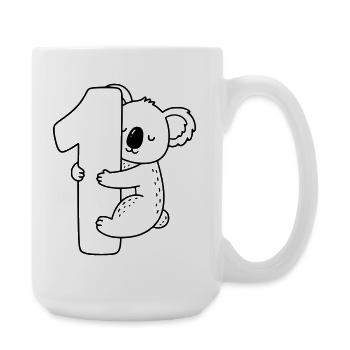 Koala mit Zahl 1 Cartoon Illustration - Große Tasse 440 ml - Weiß - Rechts