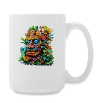 Tropischer Blumen-Tiki Maskenprint - Große Tasse 440 ml - Weiß - Rechts