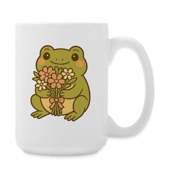 Kawaii Frosch mit Blumenstrauß – Cute Frog Art - Große Tasse 440 ml - Weiß - Rechts