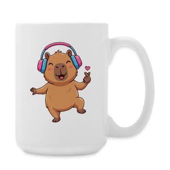 Cute Capybara Listening to Music & Dance - Large Mug 440 ml - white - Right