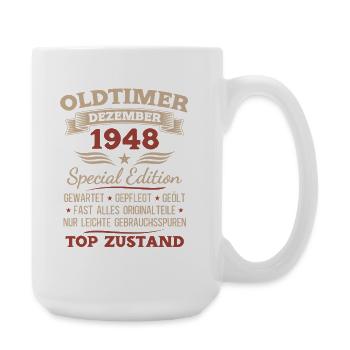 77. Geburtstag Geschenk Oldtimer Dezember 1948 - Große Tasse 440 ml - Weiß - Rechts
