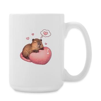 Schlafendes Capybara – Cozy Herzmotiv - Große Tasse 440 ml - Weiß - Rechts