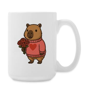 Capybara with Bouquet of Roses – Sweet Valentine's Motif - Large Mug 440 ml - white - Right