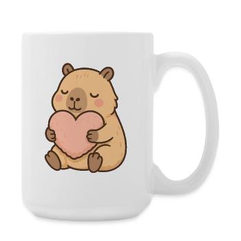 Capybara with Heart Pillow – Sweet Cozy Motif - Large Mug 440 ml - white - Right