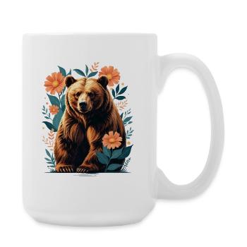 Brown bear in a flower frame - Large Mug 440 ml - white - Right