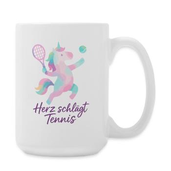 Heart Beats Tennis, Unicorn Love, Tournament - Large Mug 440 ml - white - Right