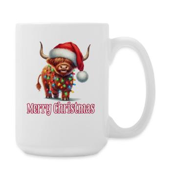 Hochlandrind mit Weihnachtsmütze Merry Christmas - Große Tasse 440 ml - Weiß - Rechts