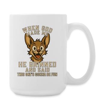 Gott schuf mich – er grinste Hund - Große Tasse 440 ml - Weiß - Rechts