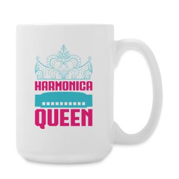 Funny Harmonica Player Queen Harmonica - Große Tasse 440 ml - Weiß - Rechts