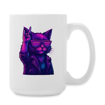 Synthwave Kater Katze 2 Retro Rock 80er - Große Tasse 440 ml - Weiß - Rechts