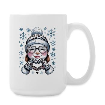  Winter Schneemann Mädchen mit Leopardenmuster - Große Tasse 440 ml - Weiß - Rechts