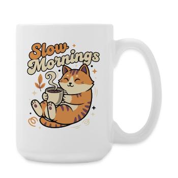 Slow morning cat with coffee - Large Mug 440 ml - white - Right