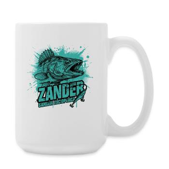 Zander Angler: Der Raubfisch-Jäger - Große Tasse 440 ml - Weiß - Rechts