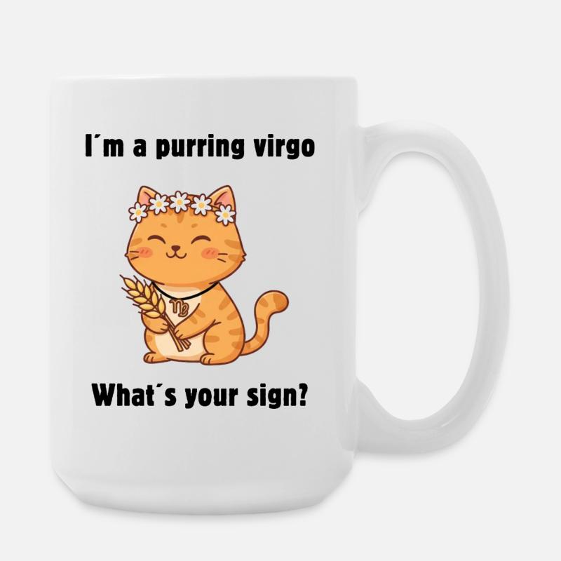 Signe du zodiaque Chat Vierge – Chat Vierge mignon - Grande tasse 440 ml - blanc