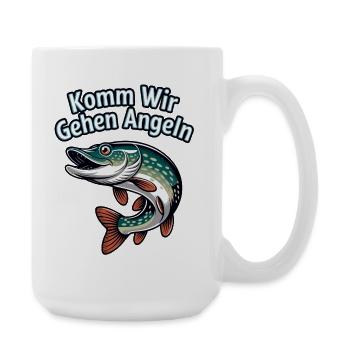 Allez, Allons pêcher – Dessin animé de brochet - Grande tasse 440 ml - blanc - Droite