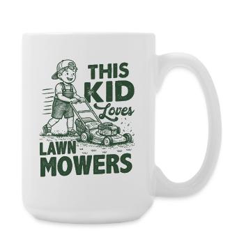 Ce gamin adore les tondeuses à gazon - Grande tasse 440 ml - blanc - Droite