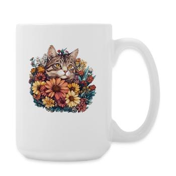 Cat in a wreath of flowers - Large Mug 440 ml - white - Right