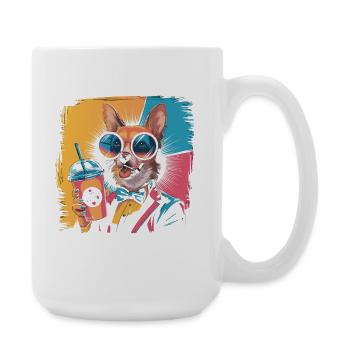Corgi im Retro-Look mit Drink und Style - Große Tasse 440 ml - Weiß - Rechts