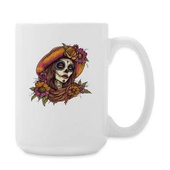 Dia de Muertos Blumenhut Portrait - Große Tasse 440 ml - Weiß - Rechts