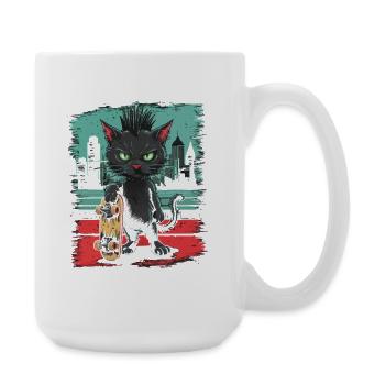 Skater Punk Katze mit Board im Urban Style - Große Tasse 440 ml - Weiß - Rechts
