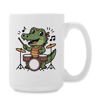 Krokodil-Drummer Cartoon-Design - Große Tasse 440 ml - Weiß - Rechts