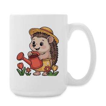 Gärtner-Igel mit Strohhut - Große Tasse 440 ml - Weiß - Rechts